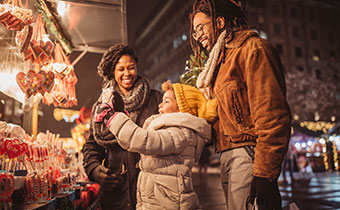 Family at holiday market